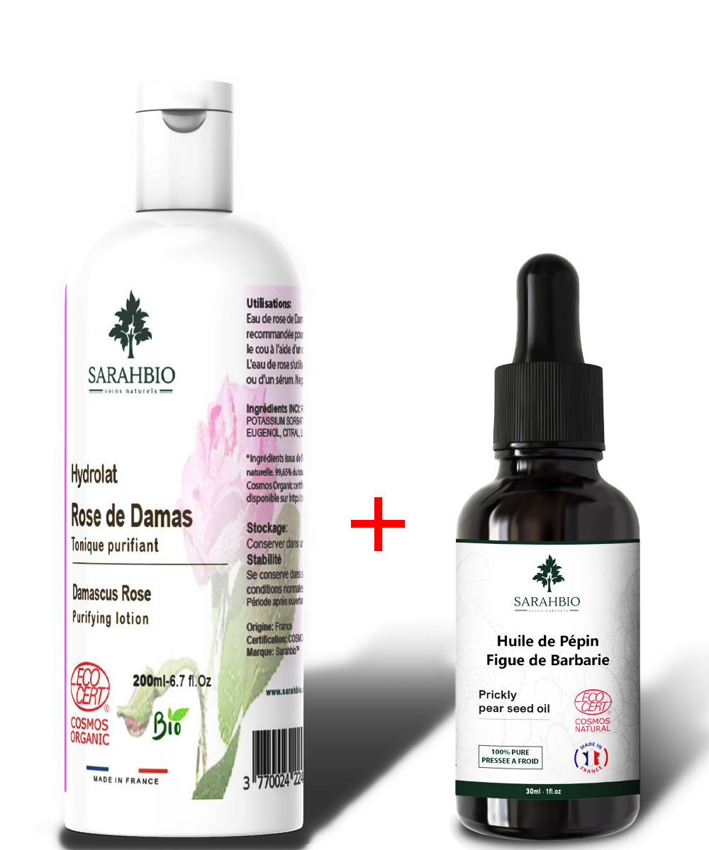 Pack huile de pépins de figue de barbarie 30ML + hydrolat Rose de damas 200ML